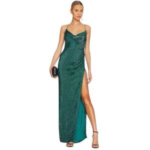 NWT Retrofete Katya Side Slit Evening Gown Large Revolve Green Sequins